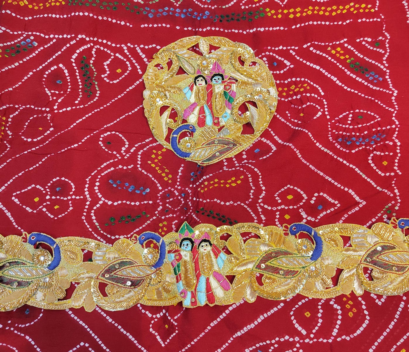 Kolkata Special Pure Ojaria Bandhej Zardozi Handwork Rajasthani Chunri/Odhna