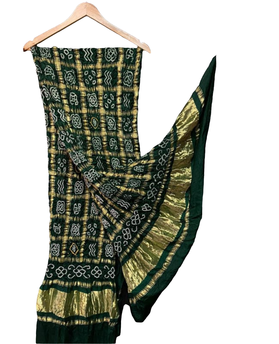 Bottle Green Pure Gaji Silk Bandhej Ghatchola Dupatta ✨️