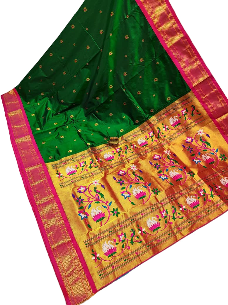Majestic Karnful Peacock Kadiyal Pure Silk Paithani