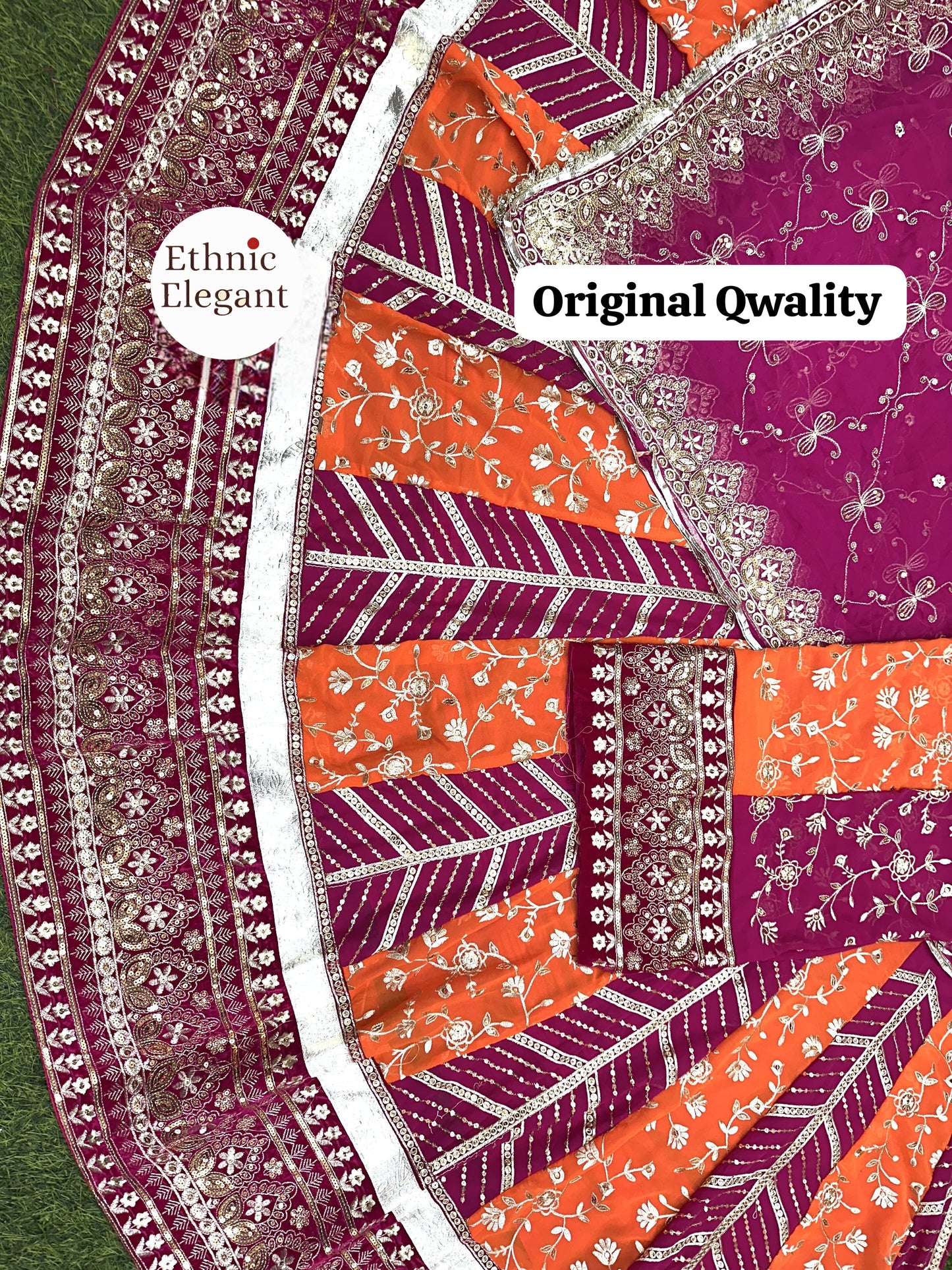 Designer 4-Meter Gher Georgette Lehenga Poshak with Velvet Border & Sequin Work