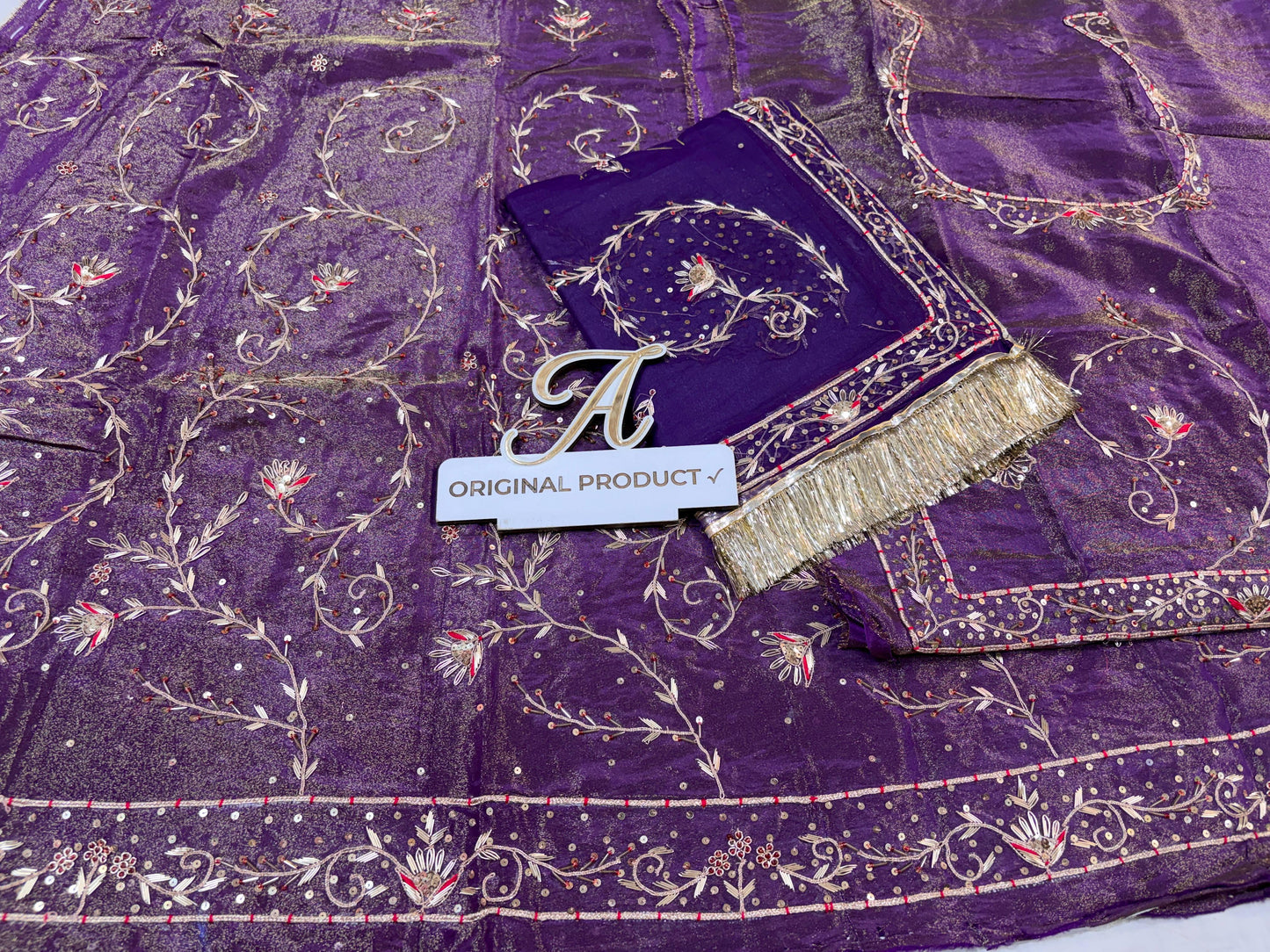 Elegant Jardozi Handwork Thakurji Poshak | Tissue Fabric with Pure Odhna