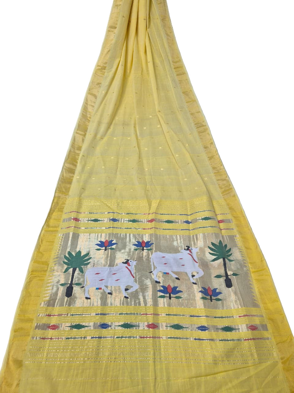 Authentic Pure Cotton Paithani Handloom Saree with Exquisite Handmade Designer Pallu