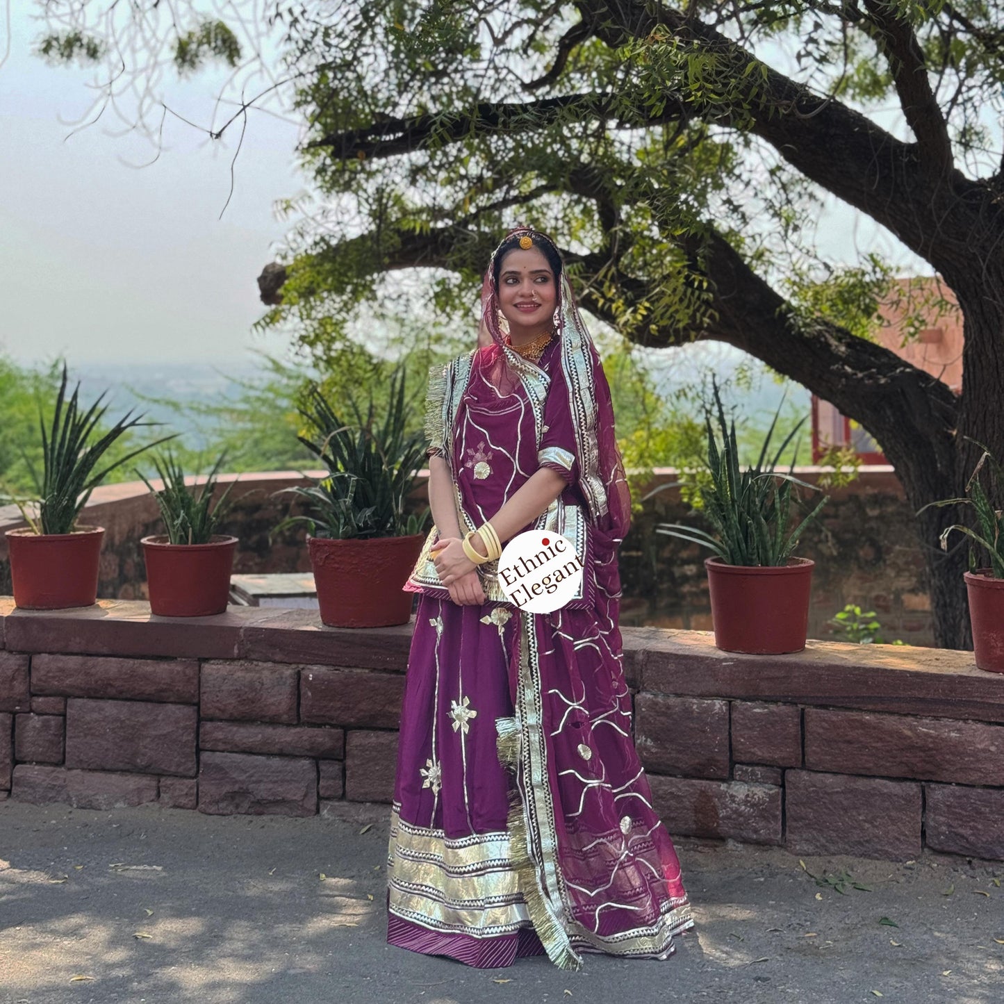 Natural Crape Wine Color Poshak | Heavy Gotta Patti Handwork & Pure Odhana | Party Wear