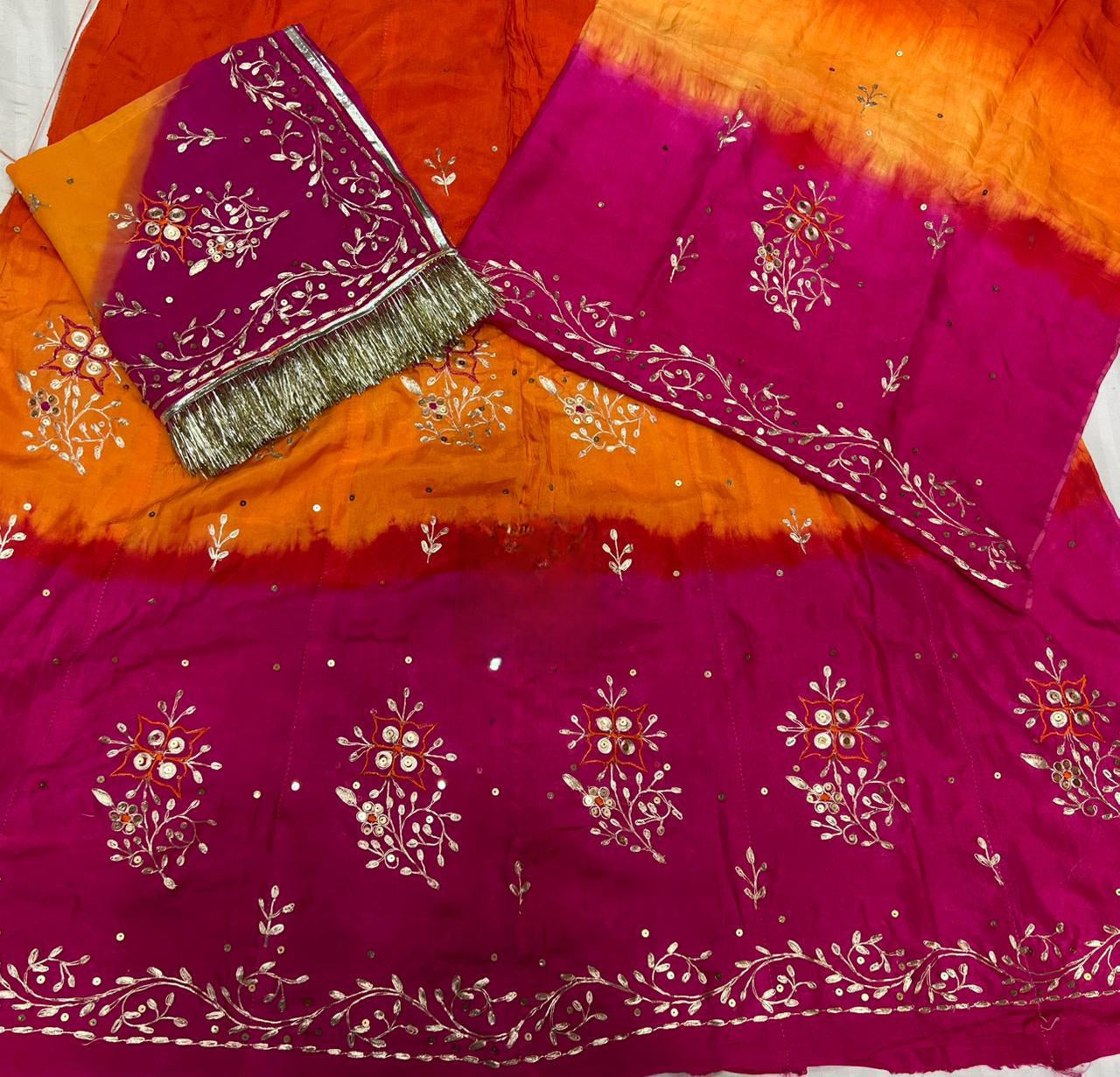 Boutique Party Wear Poshak: New Upada Crape Fabric | 3D Shaded Colors & Hand Aari Work
