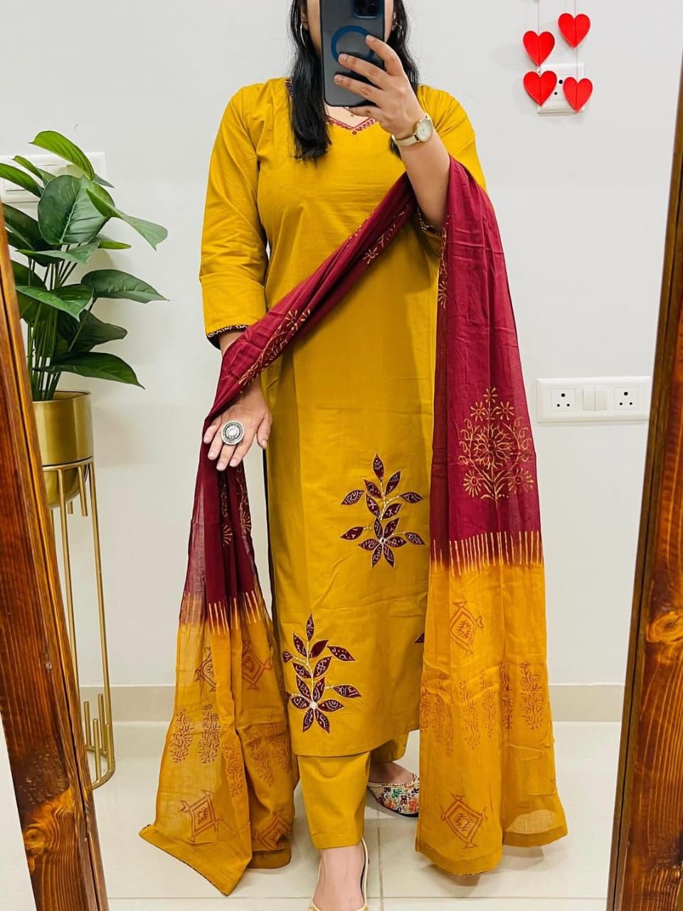 Beautiful hand embroidered cotton kurti pant dupatta set Size available -: 38/40/42/44/46 (M to 3XL)*