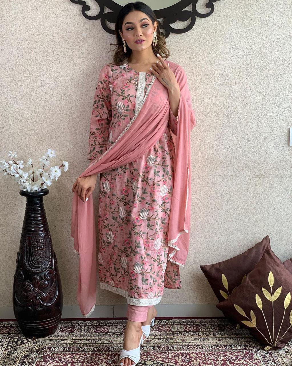 Embroidery work kurti with pant and dupatta set 38(M),40(L),42(XL),44(XXL)