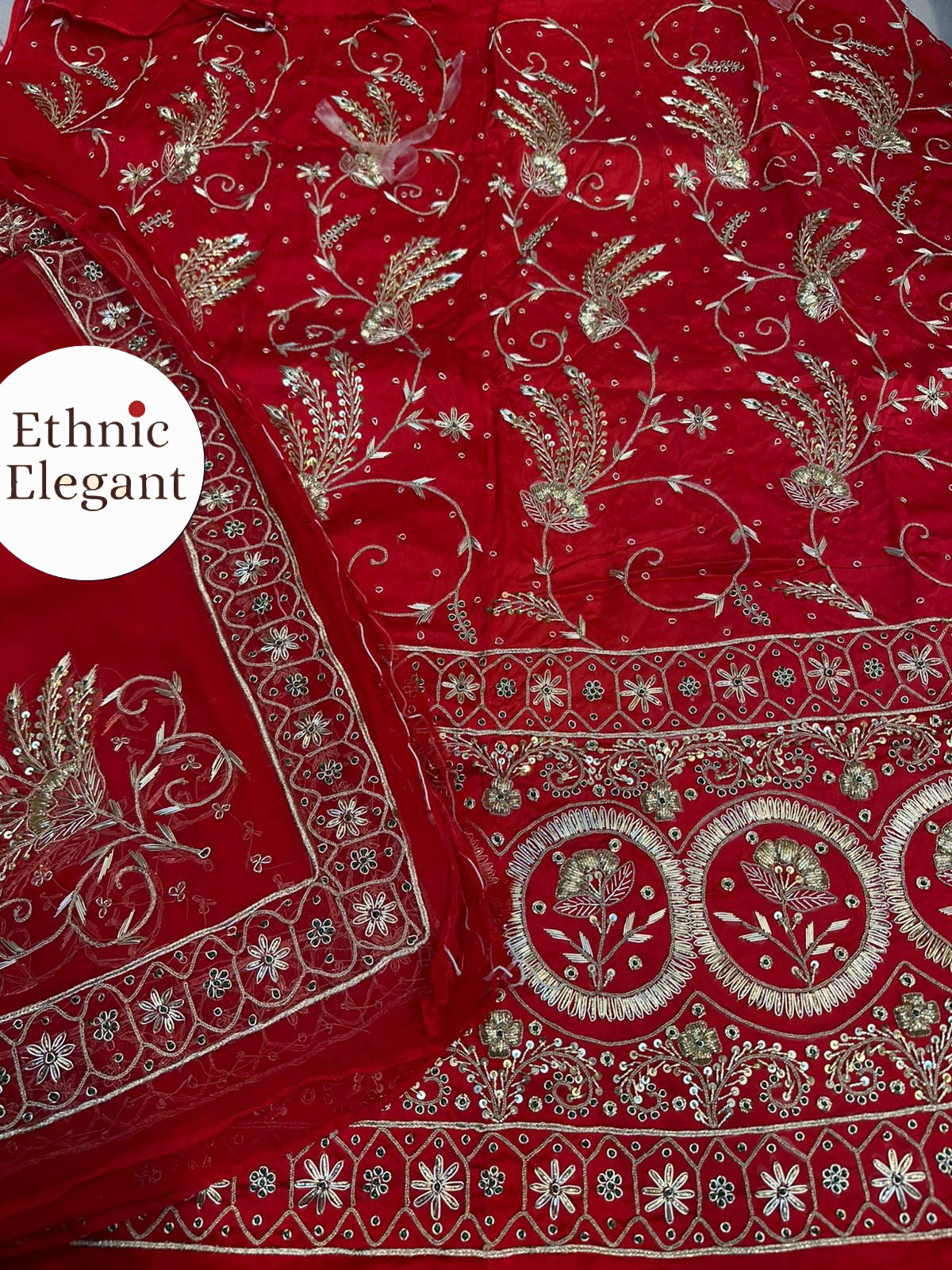 Bembar satin thakurji pure odhna bridal heavy jardoji dabka work poshak*