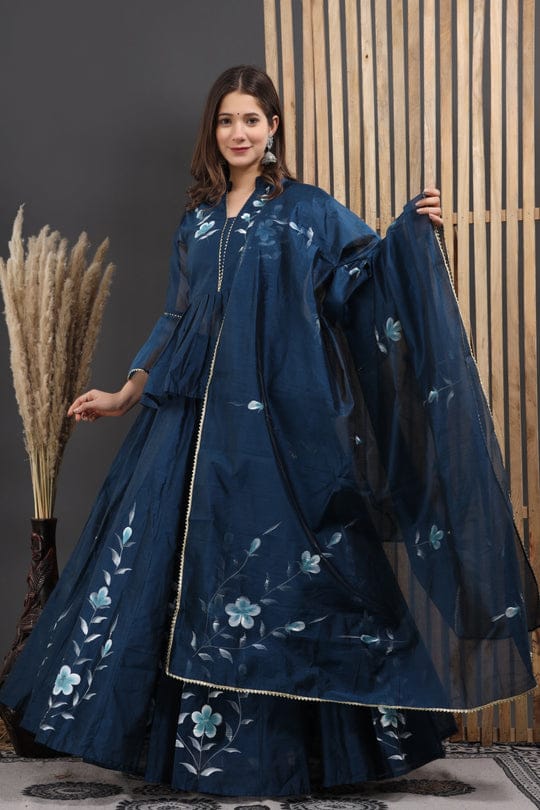 Hand Painted Chanderi Lehenga Set Size : 38 40 42 44