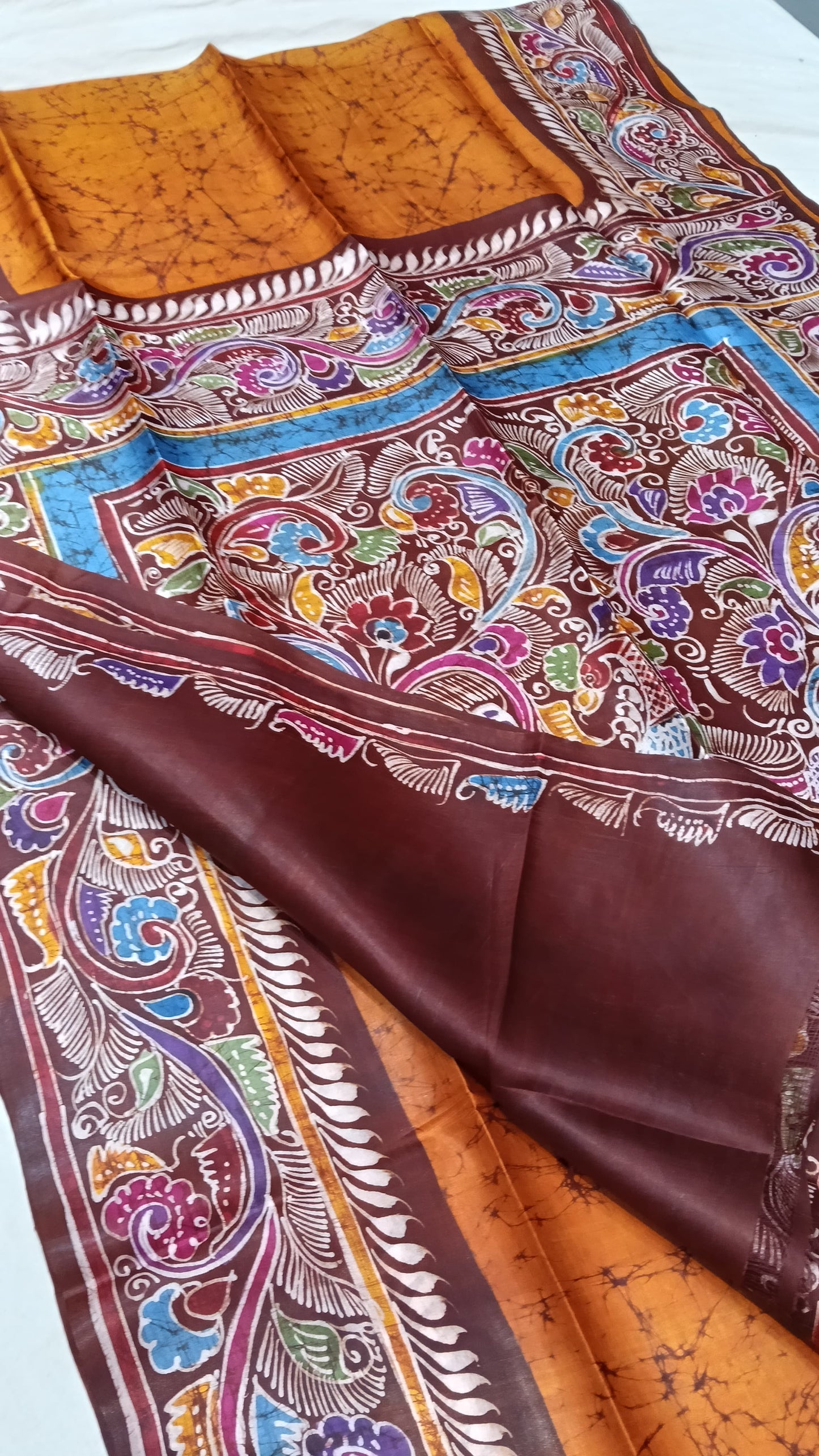 Beautiful Batik Hand-Painted Pure Silk Saree – Silk Mark Certified