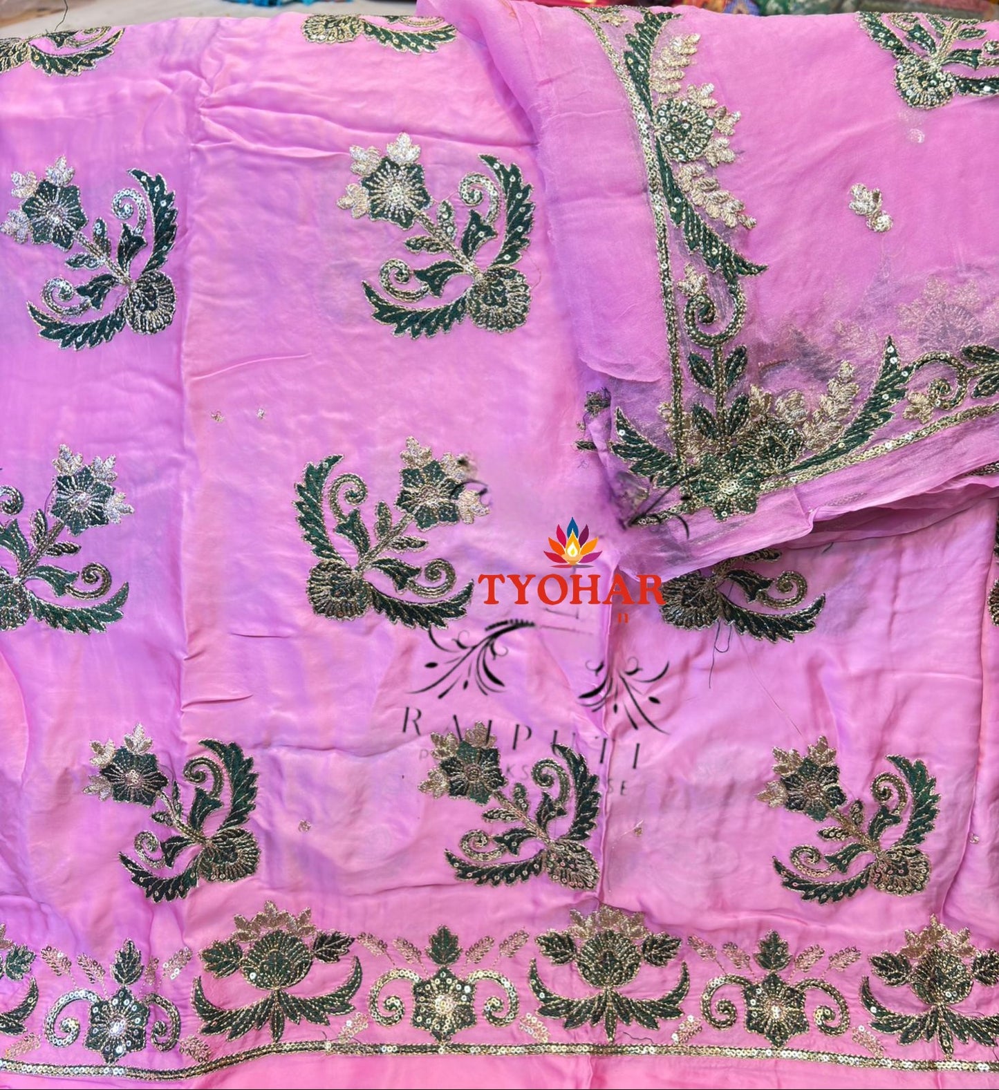 Premium Bember Silk Rajputi Poshak | Pure Thakurji Odhna | Authentic Copper Handwork