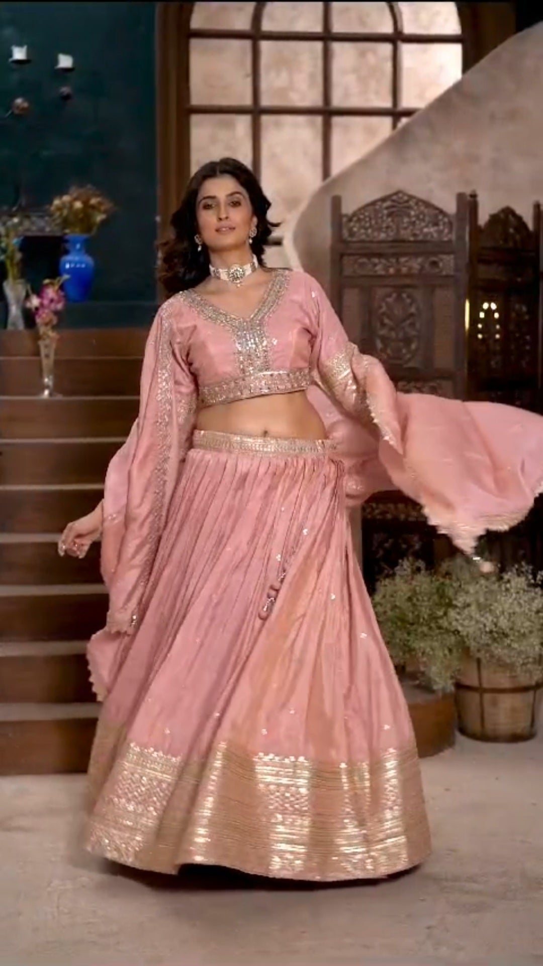 Pastel pink silk lehenga set with sequence embroidery work 🌹  size : L /XL/XXL  available