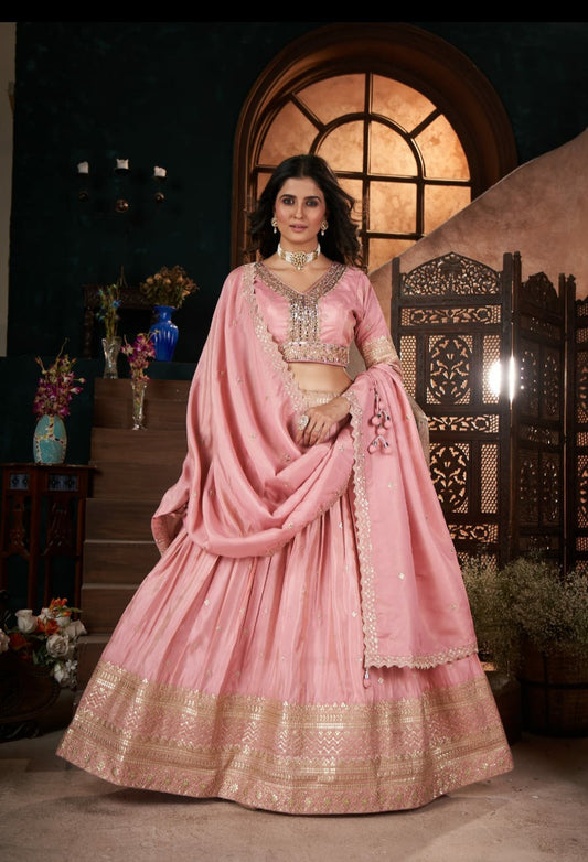 Pastel pink silk lehenga set with sequence embroidery work 🌹  size : L /XL/XXL  available