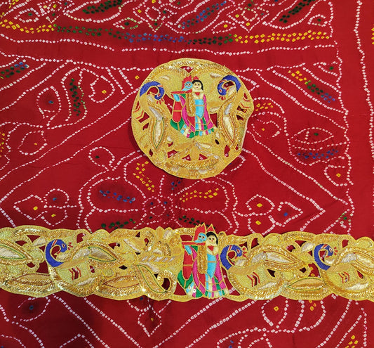 Kolkata Special Pure Ojaria Bandhej Zardozi Handwork Rajasthani Chunri/Odhna