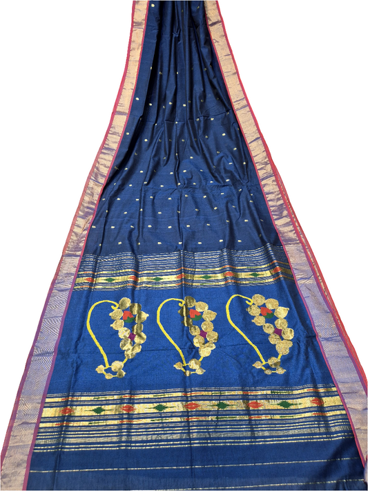 Authentic  Pure Cotton Paithani Handloom saree with Handmade beautiful designer Pallu