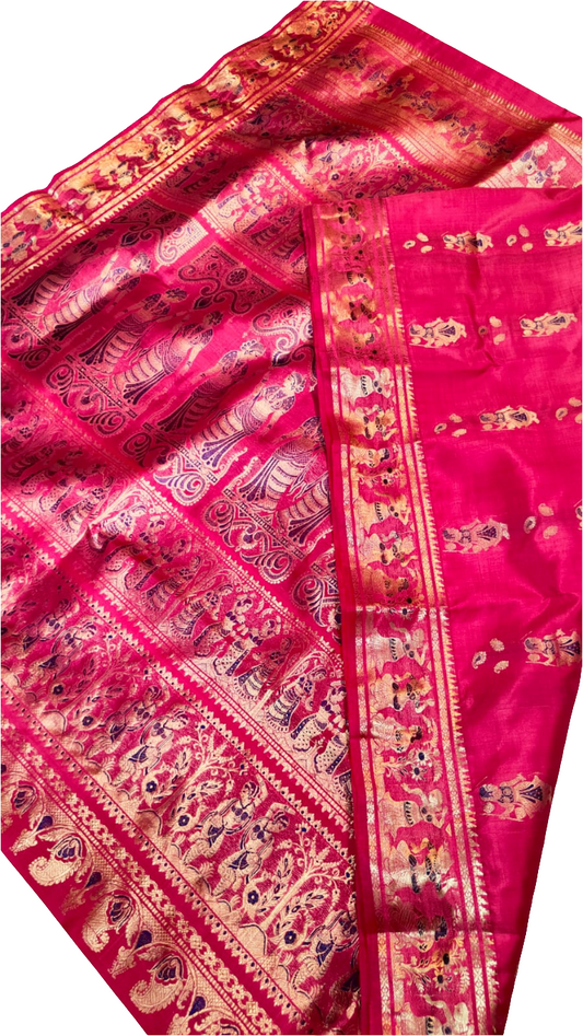 Vibrant colors beautiful handwoven Bishnupur Baluchari silk saree