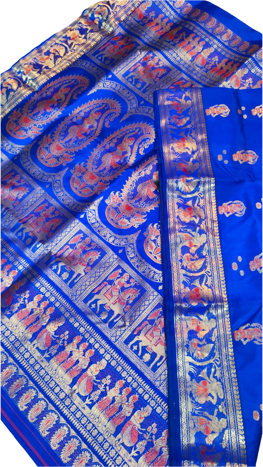 Royal blue handwoven Bishnupur Baluchari silk saree 🌹