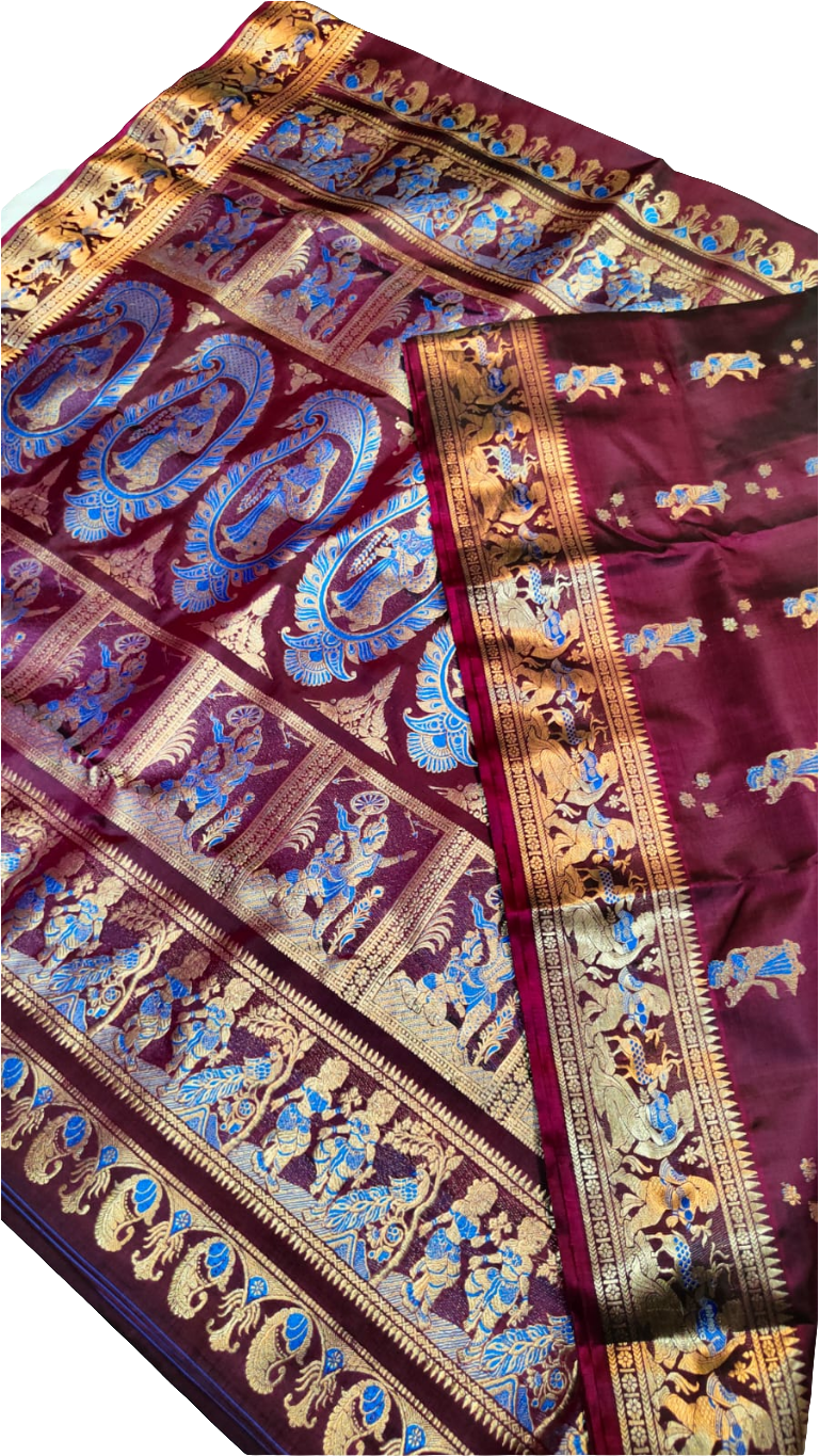 Royal look handwoven Bishnupur Baluchari silk saree