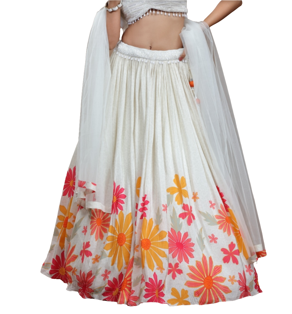 Beautiful off-white crepe crop top lehenga set  size M/ XL available