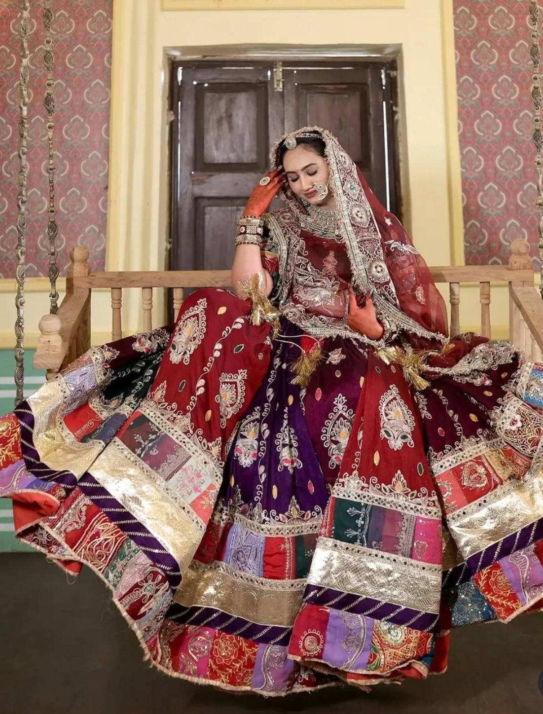 Designer 6 Meter Gher Royal Rajputi Poshak | Premium Crepe Silk with Heavy Sequence & Border Work