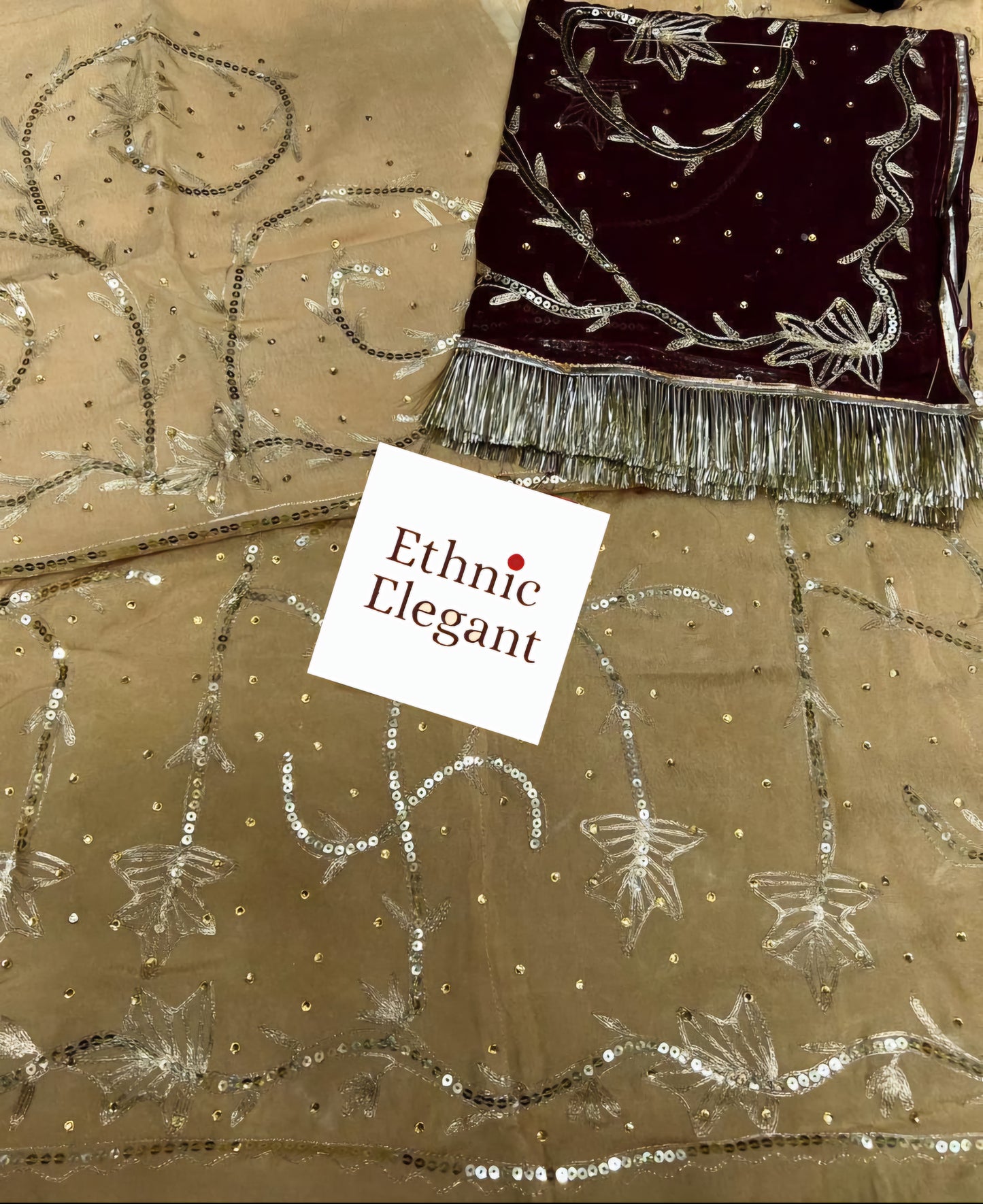 Humrahi Pure Odhani with Jari–Aari–Tari Handwork | Elegant Rajasthani Partywear Poshak