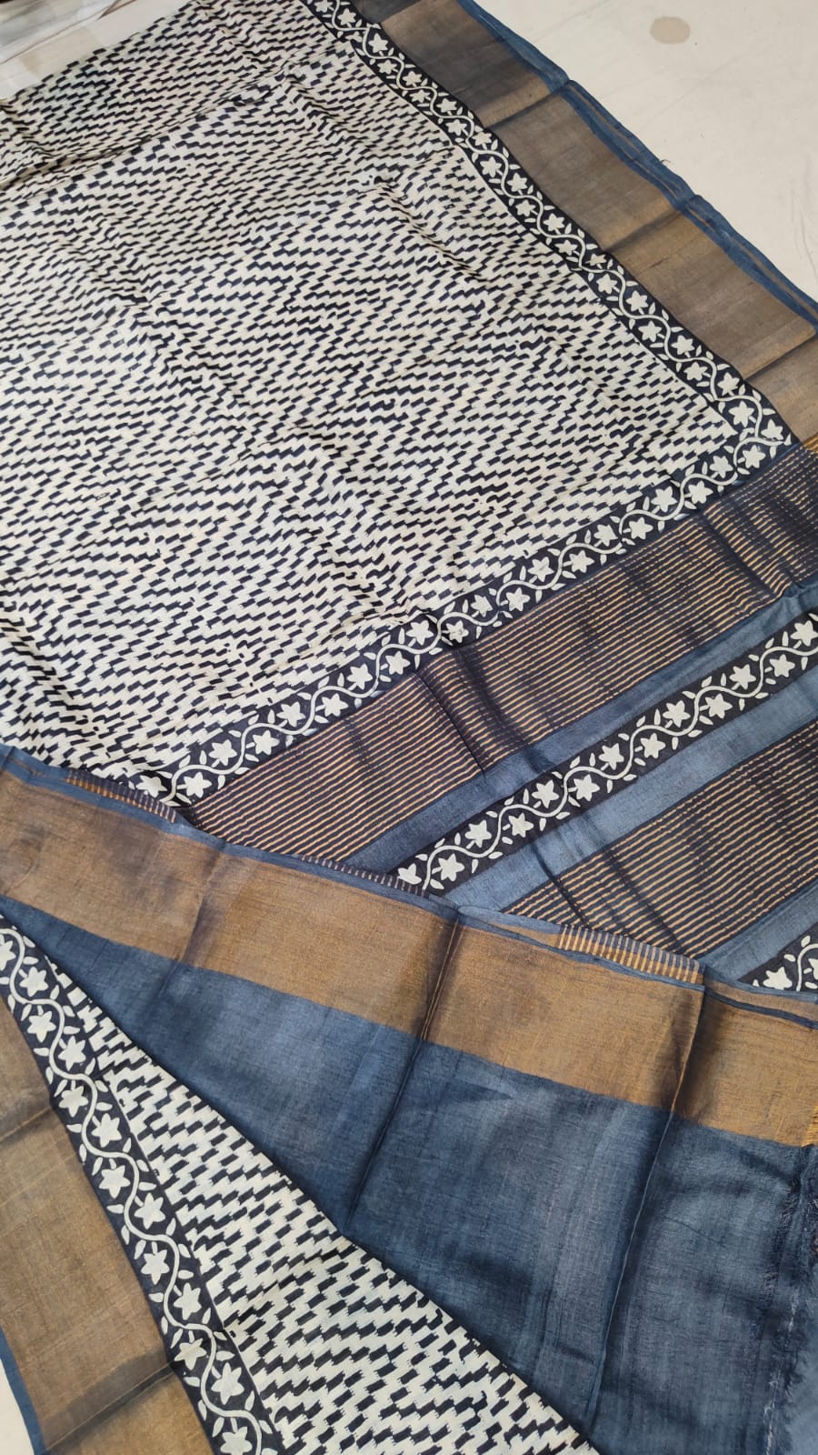 Madhubani Hand printed Tussar pure silk saree silk mark certified