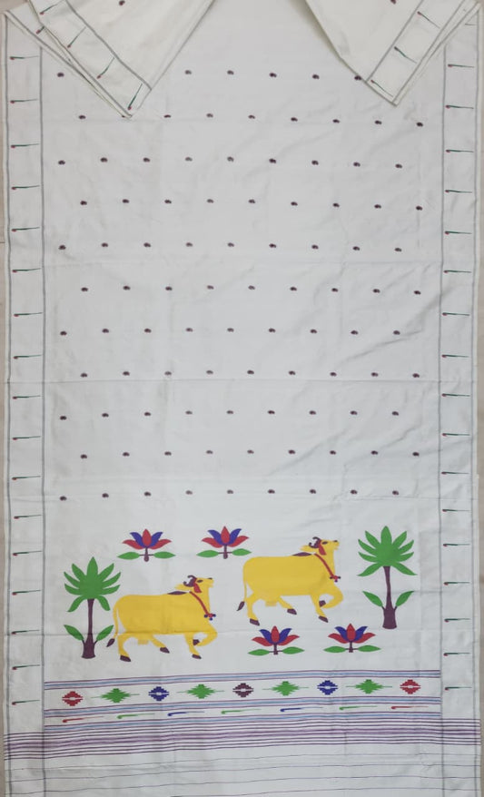 HANDLOOM PAITHANI PURE SILK SAREE SINGAL MUNIYA SELF BORDER
