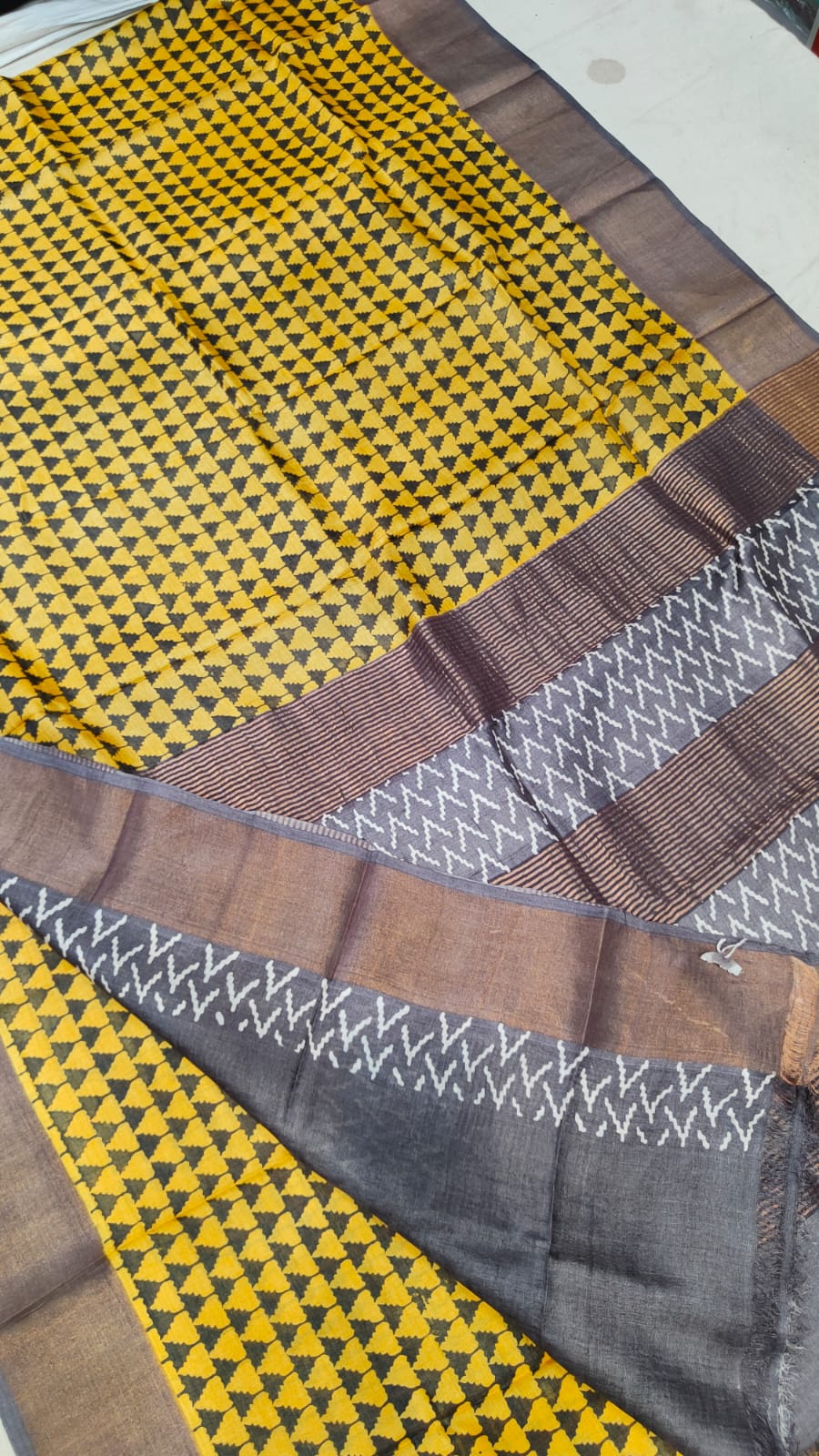 Madhubani Hand printed Tussar pure silk saree silk mark certified