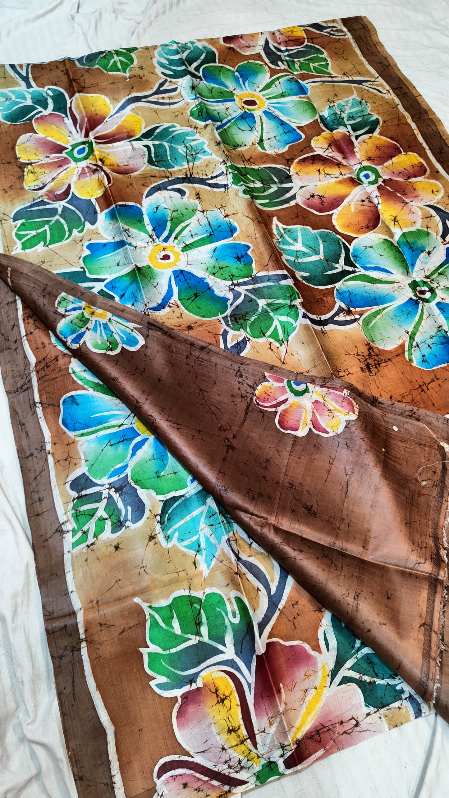 Bishnupuri  handprinted Batik pure silk saree