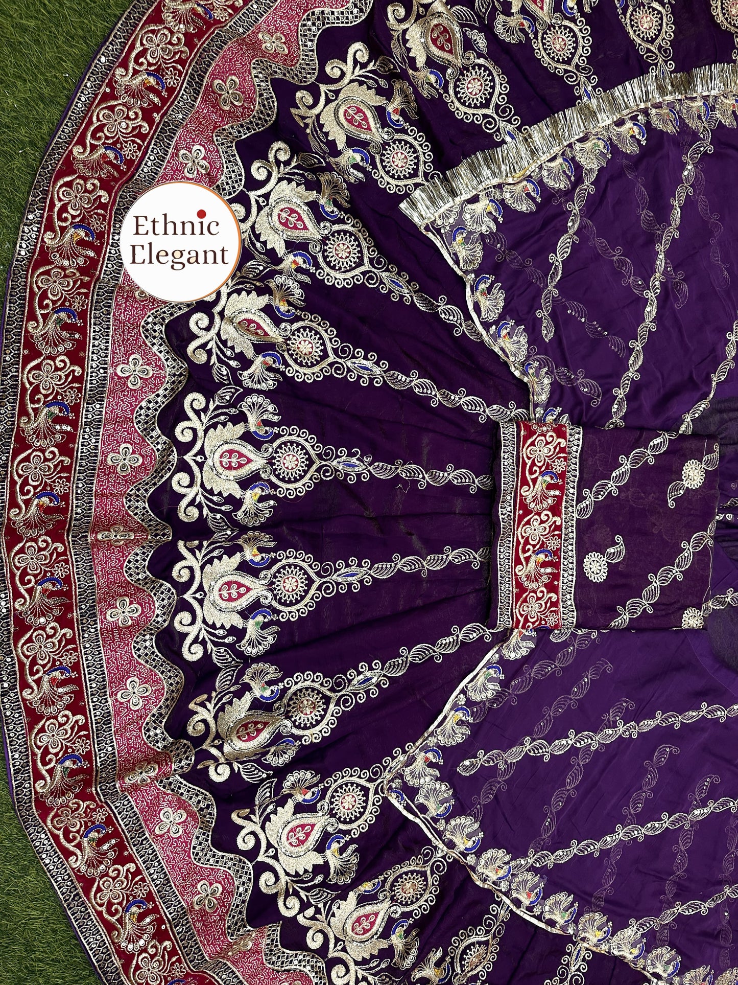 Elegant vintage style Barik Zari work 4 mtr gher designer poshak