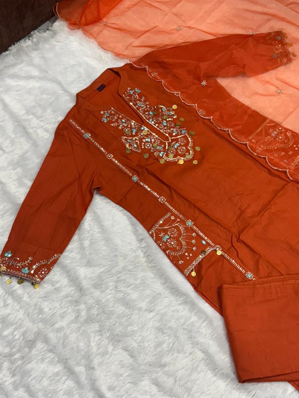 Elegant 3 piece Partywear Kurti set     Size : M-38, L-40, XL-42, XXL-44 3XL-46*