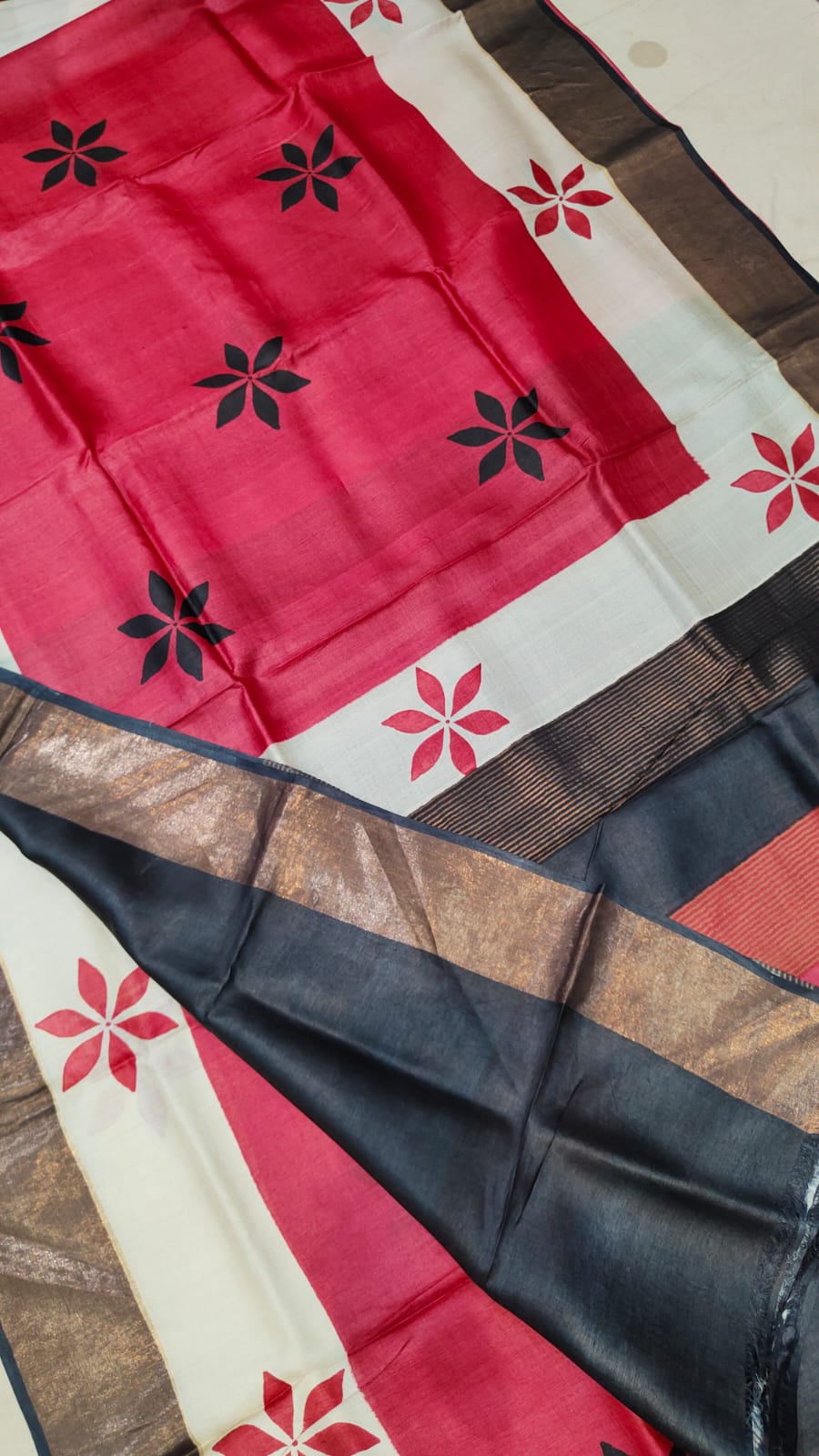 Madhubani Hand printed Tussar pure silk saree silk mark certified