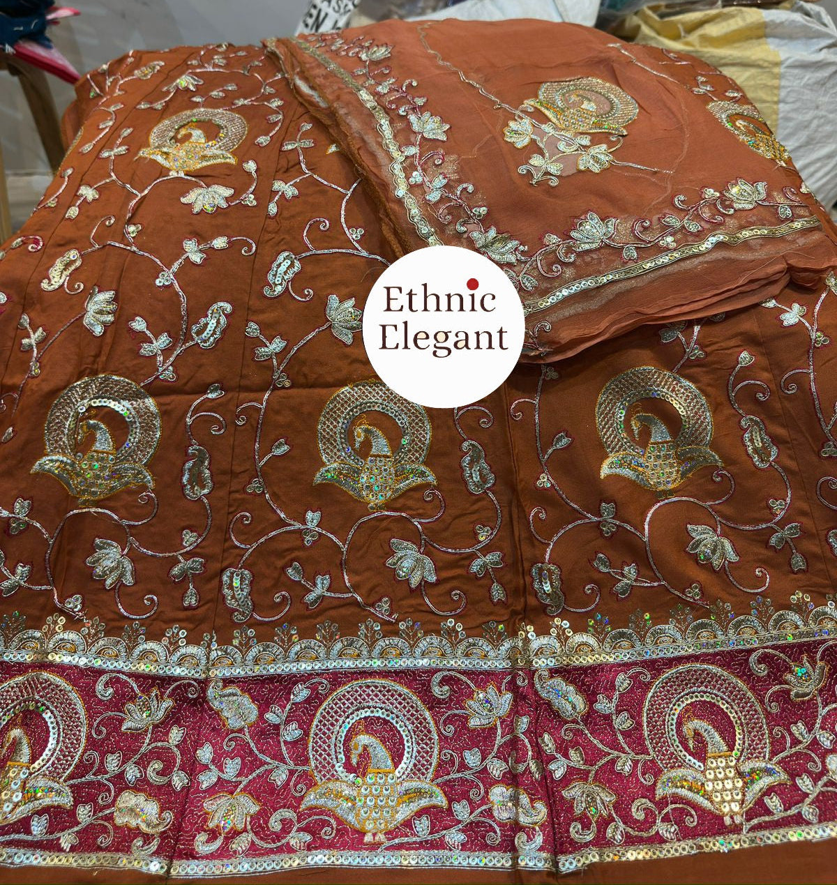 Upada Silk Thakurji Pure Odhna Poshak with Heavy Patch Handwork – Elegant Rajputi Style
