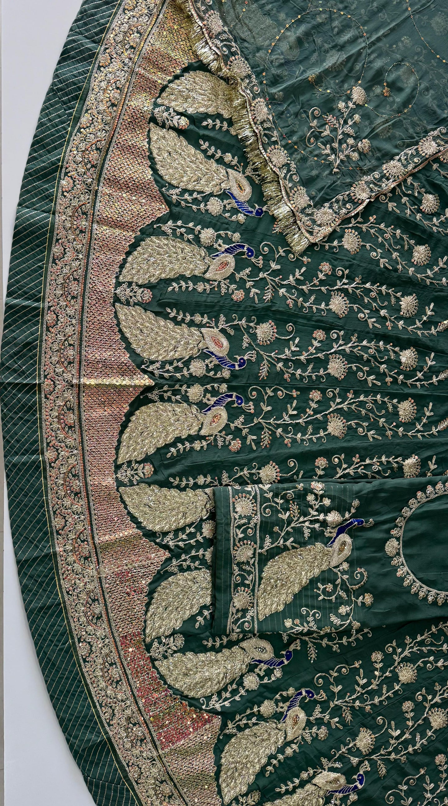 Heavy Humrahi 3-Meter Gher Poshak | Copper Zari Coding, Sequence & Peacock Design