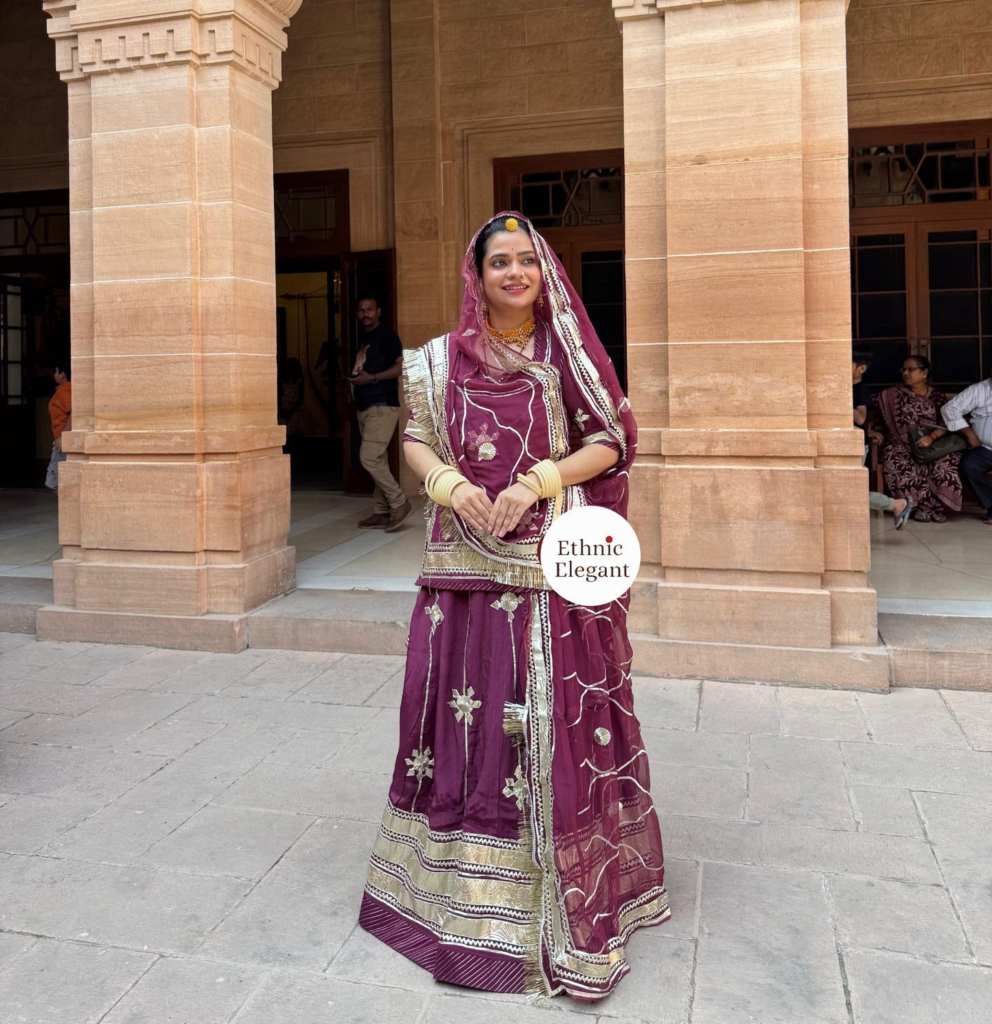 Natural Crape Wine Color Poshak | Heavy Gotta Patti Handwork & Pure Odhana | Party Wear