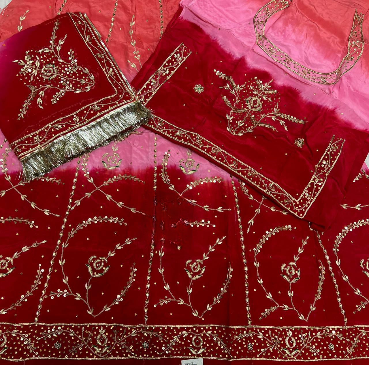 Natural fabric 3 Shaded colour beautiful handwork elegant Partywear Rajasthani poshak