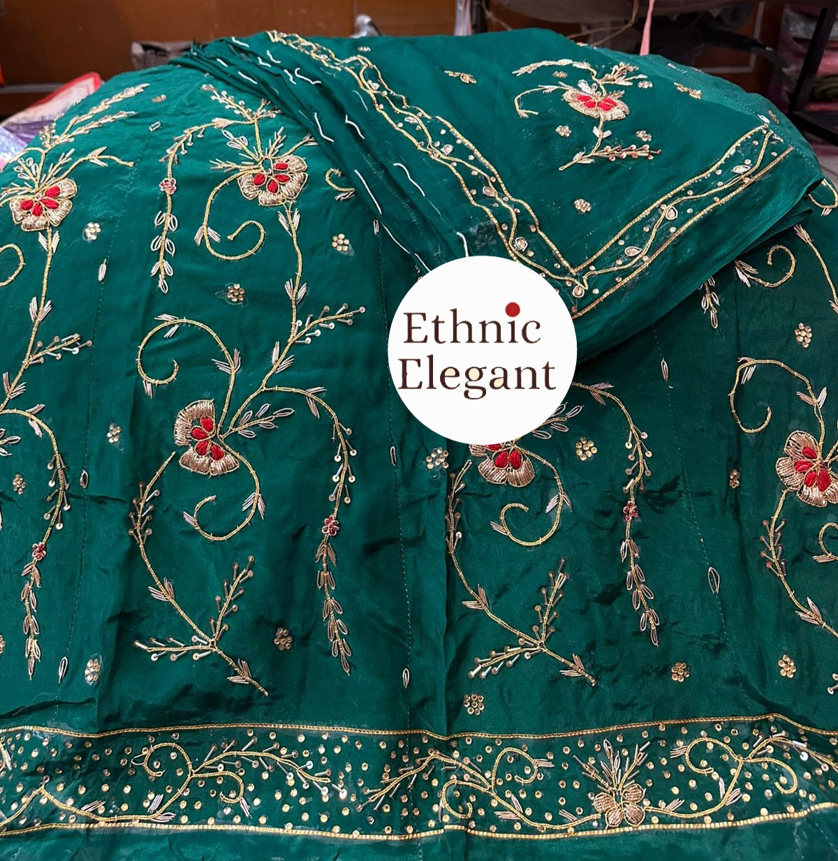 Rajwadi Poshak: Natural Crape with Pure Odhna | Heavy Jardoji & Dabka Handwork