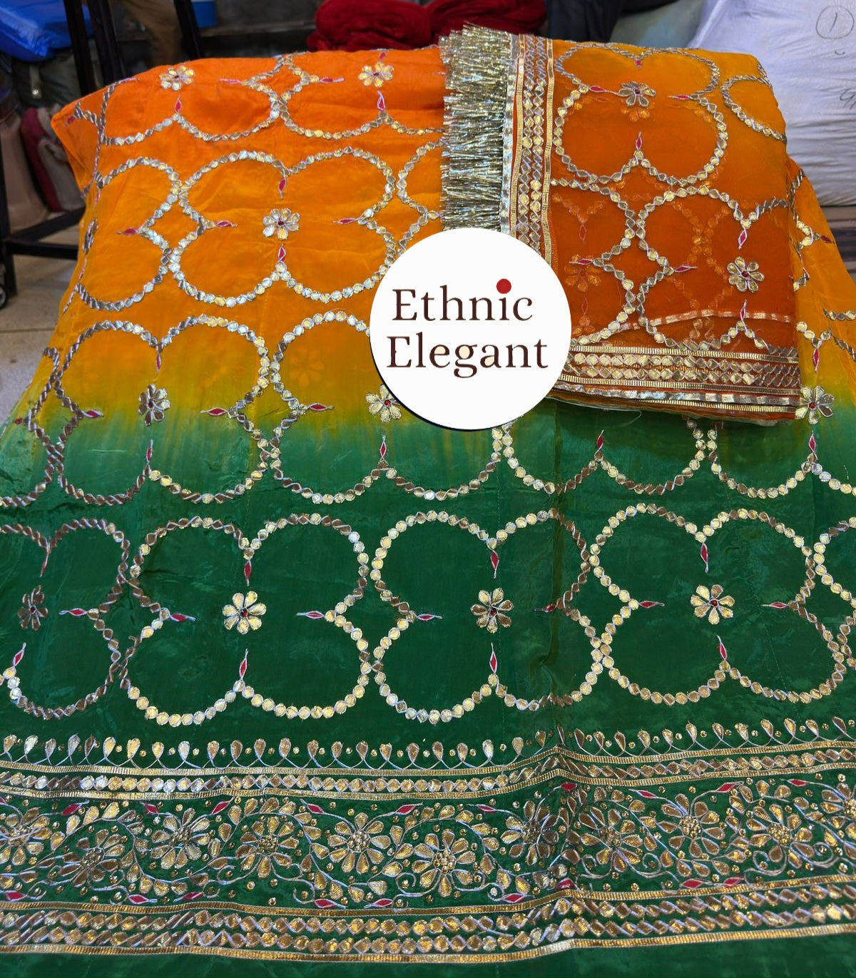 Royal Natural Crepe / Upada Silk Thakurji Pure Odhna Poshak with Heavy Gotapati Handwork  code:sy