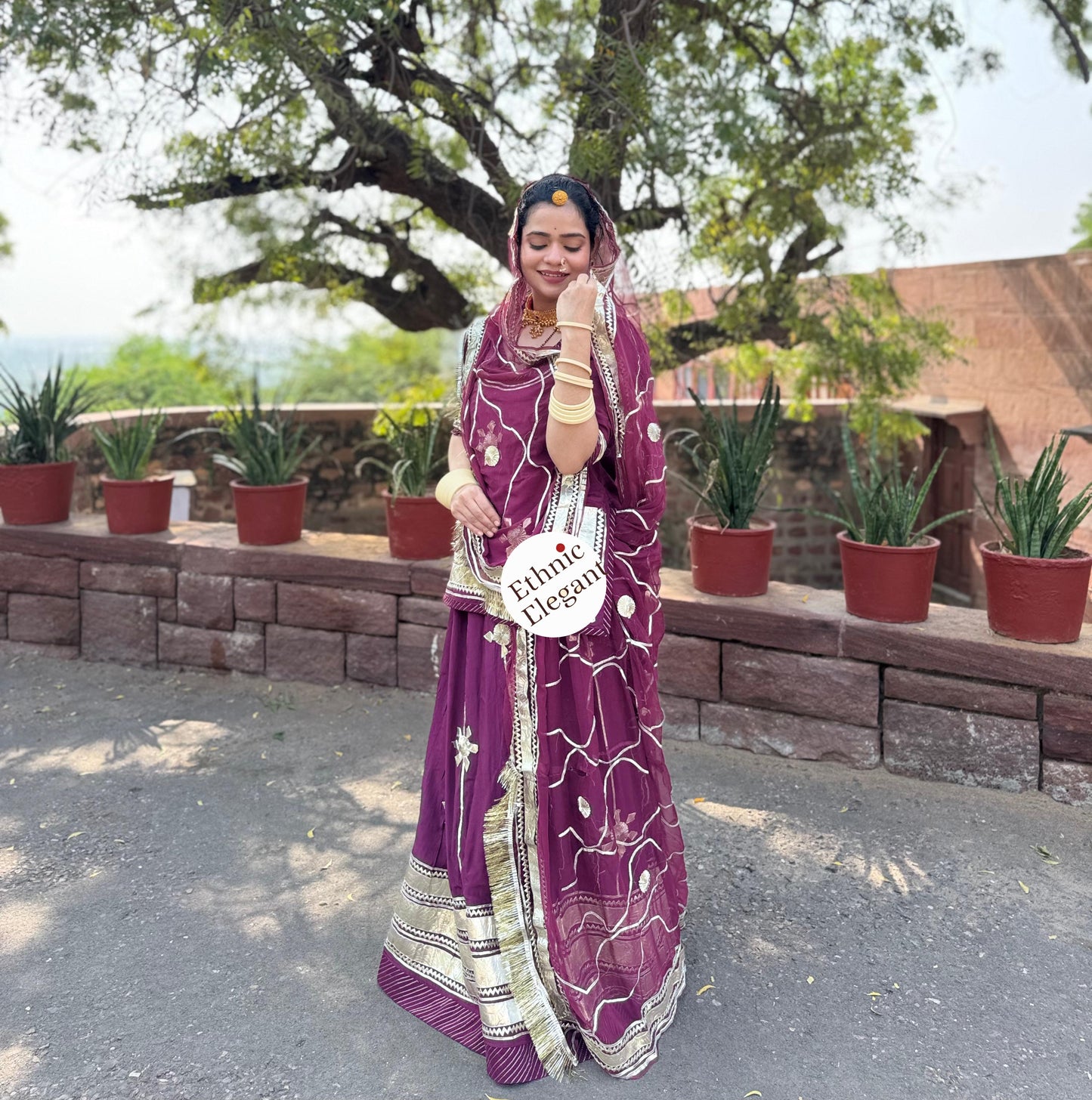 Natural Crape Wine Color Poshak | Heavy Gotta Patti Handwork & Pure Odhana | Party Wear