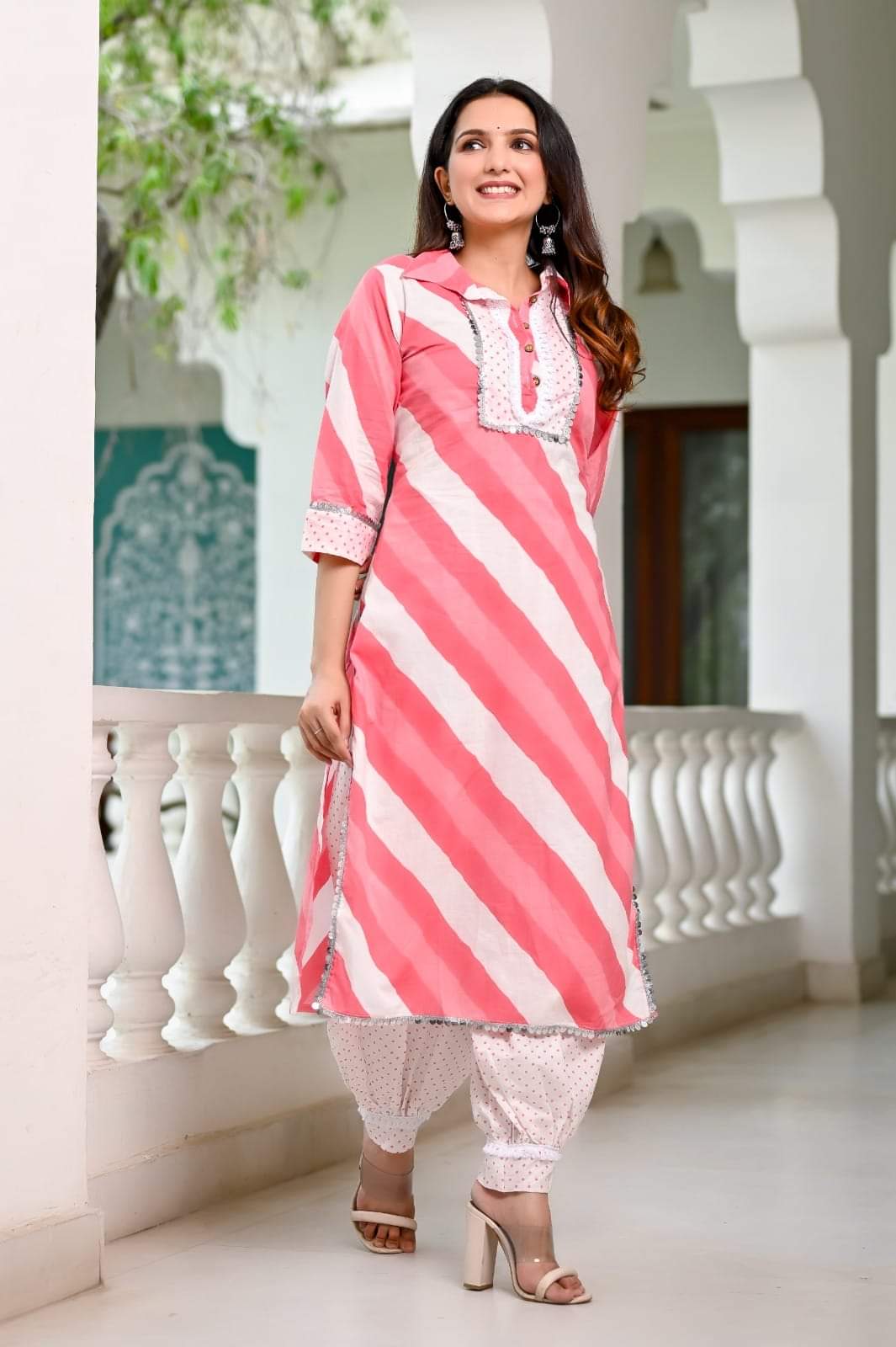 Lahriya print cotton kurti 
with afgani pent  size 38 to 44