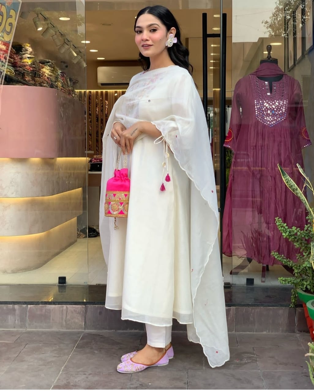 Elegant Chanderi suit with cotton pant naazmin dupatta  Size:-M/38,L/40,XL/42,XXL/44, XXXL/46*