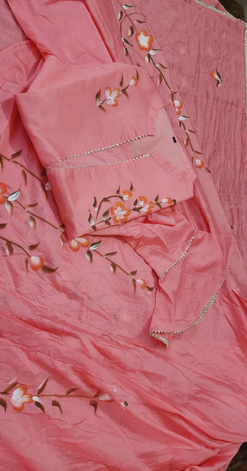 Hand Painted Chanderi Lehenga Set Size : 38 40 42 44