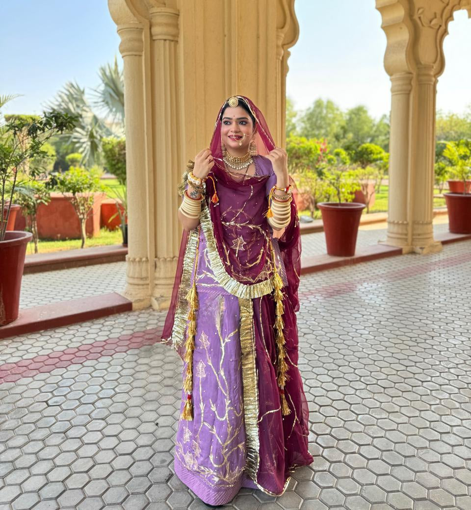 Humrahi Pure Odhani with Jari–Aari–Tari Handwork | Elegant Rajasthani Partywear Poshak