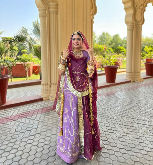 Humrahi Pure Odhani with Jari–Aari–Tari Handwork | Elegant Rajasthani Partywear Poshak