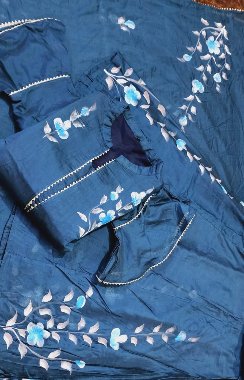 Hand Painted Chanderi Lehenga Set Size : 38 40 42 44