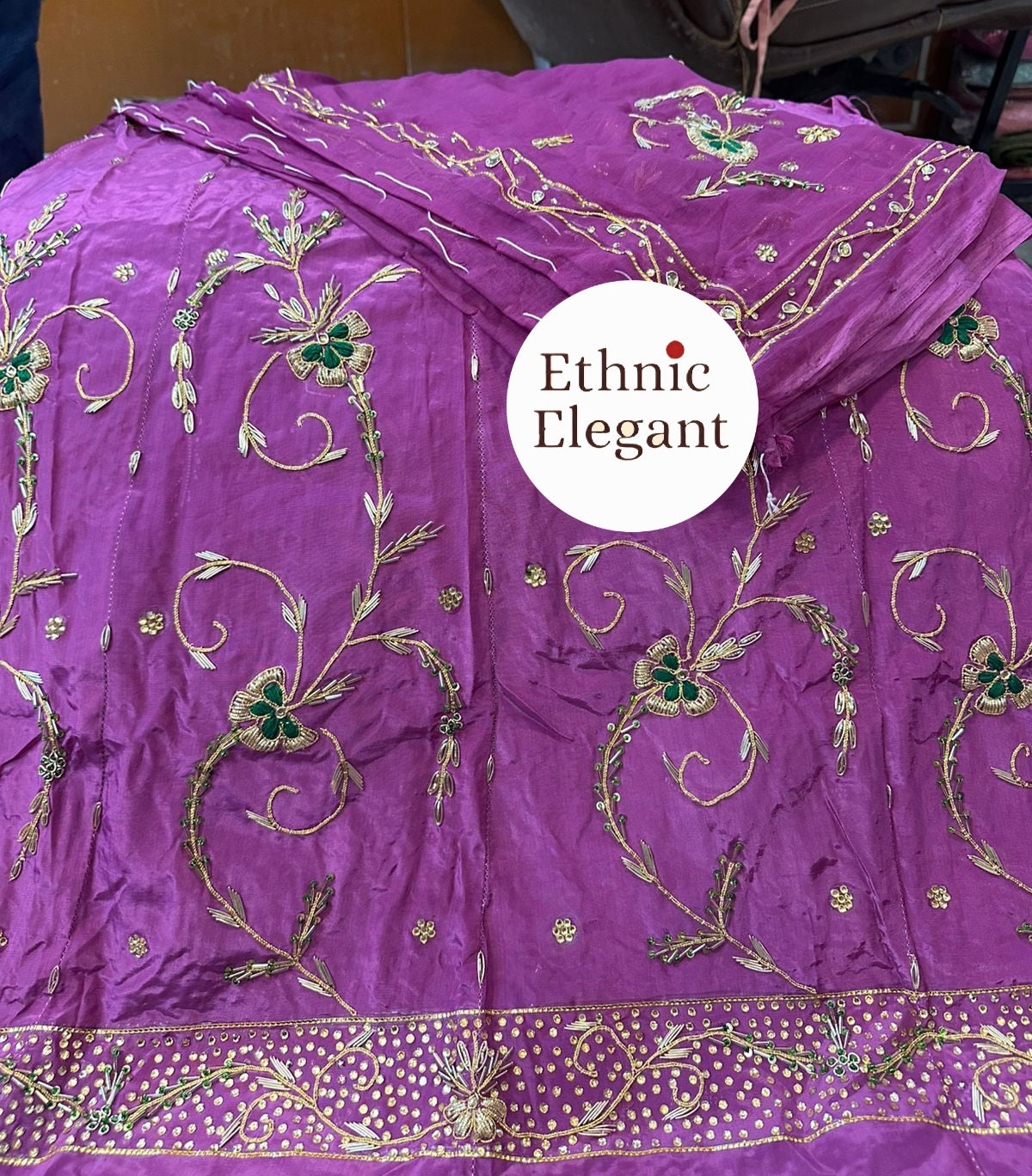 Rajwadi Poshak: Natural Crape with Pure Odhna | Heavy Jardoji & Dabka Handwork