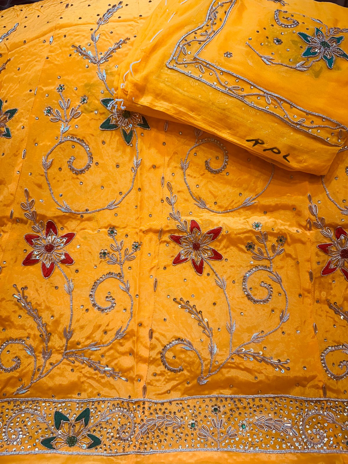 Royal Natural Crepe Ensemble with Handcrafted Jardoji & Dabka Accents