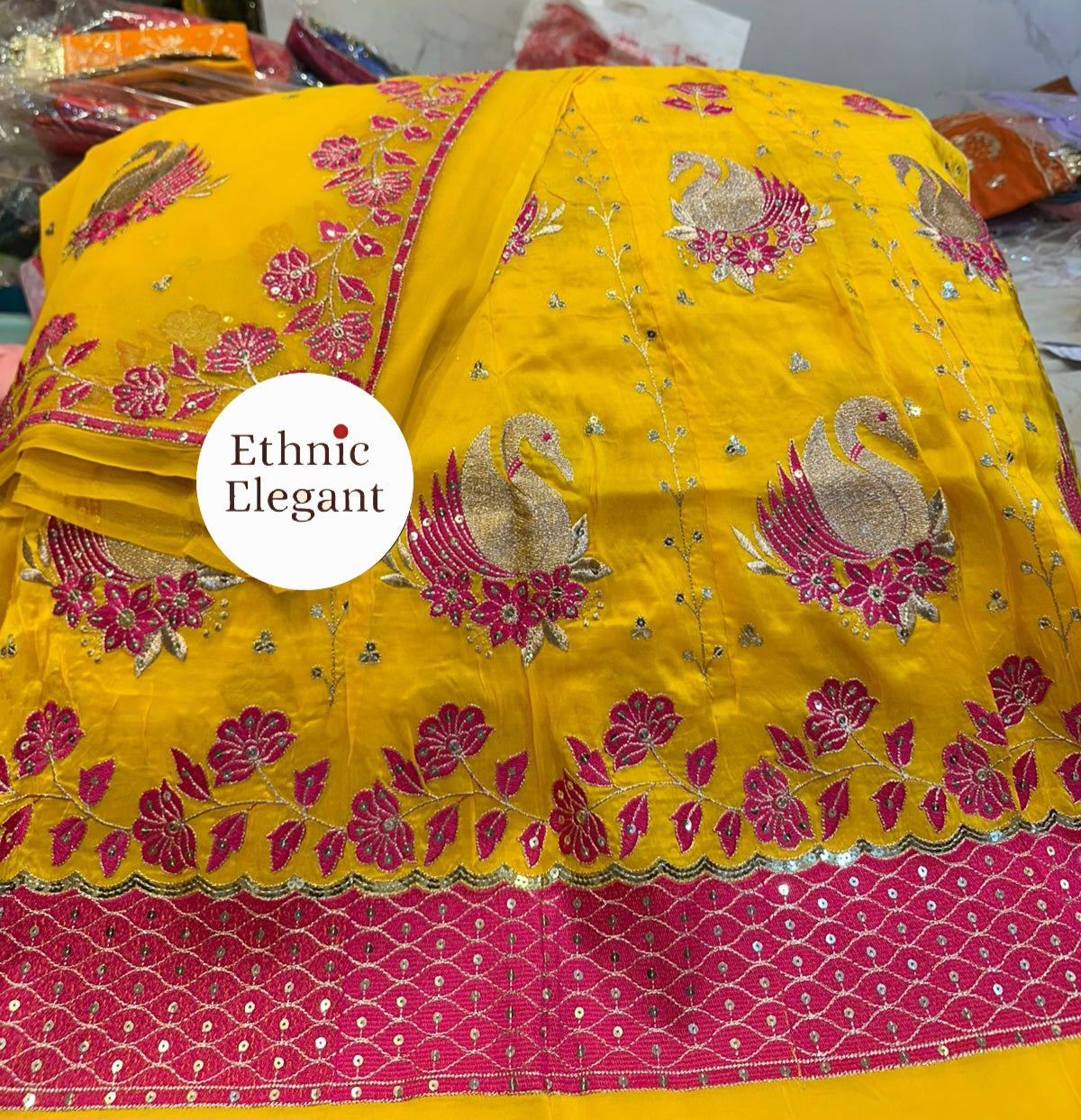 Elegant Hans design Natural silk thakurji pure odhna heavy patch work handwork Beautiful poshak*