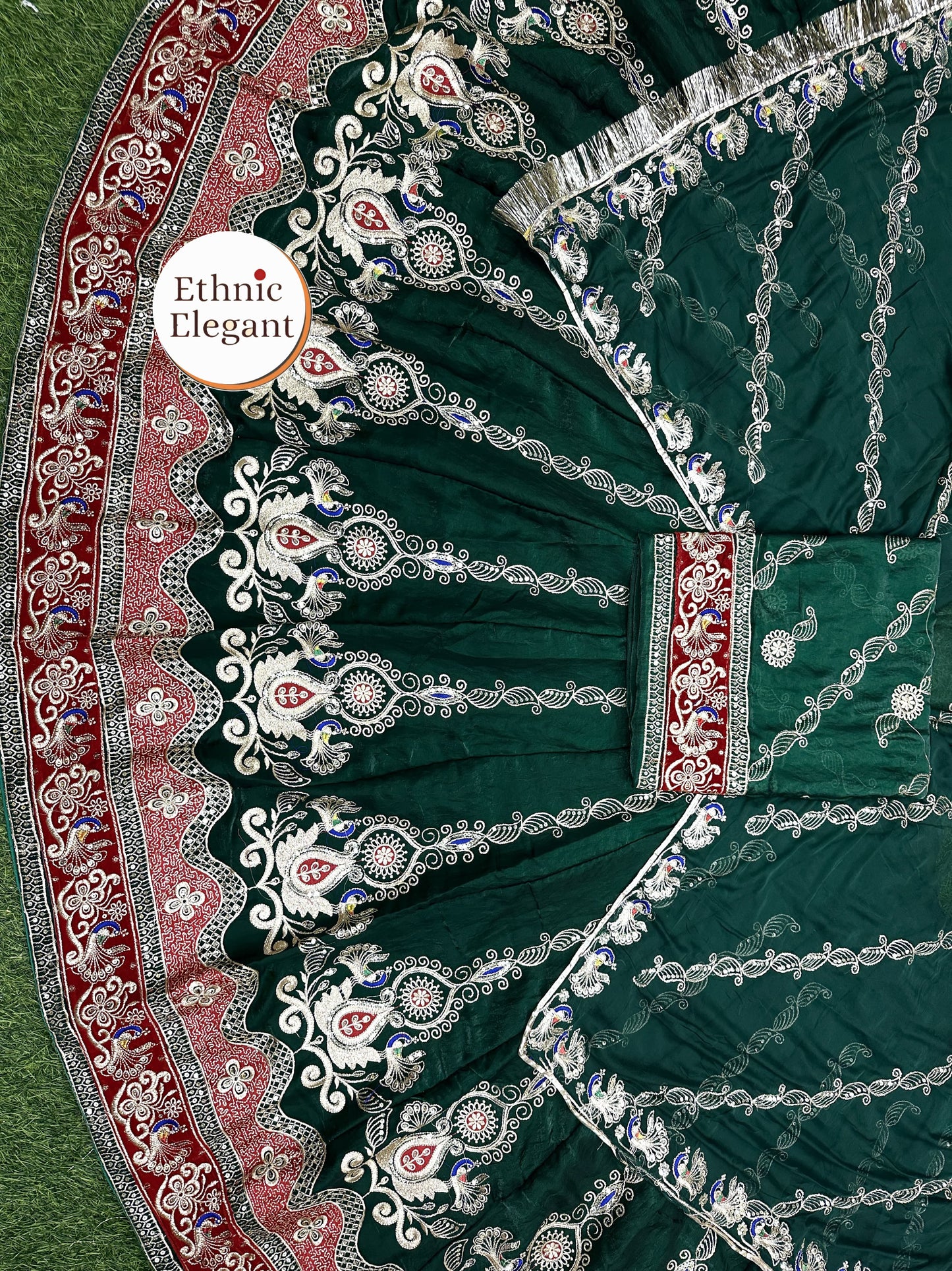 Elegant vintage style Barik Zari work 4 mtr gher designer poshak