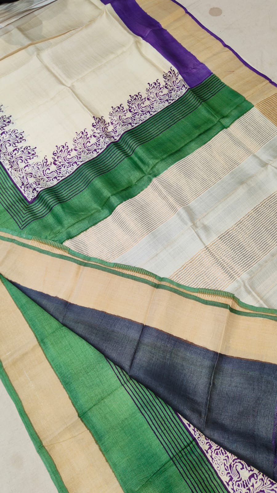 Madhubani Hand printed Tussar pure silk saree silk mark certified