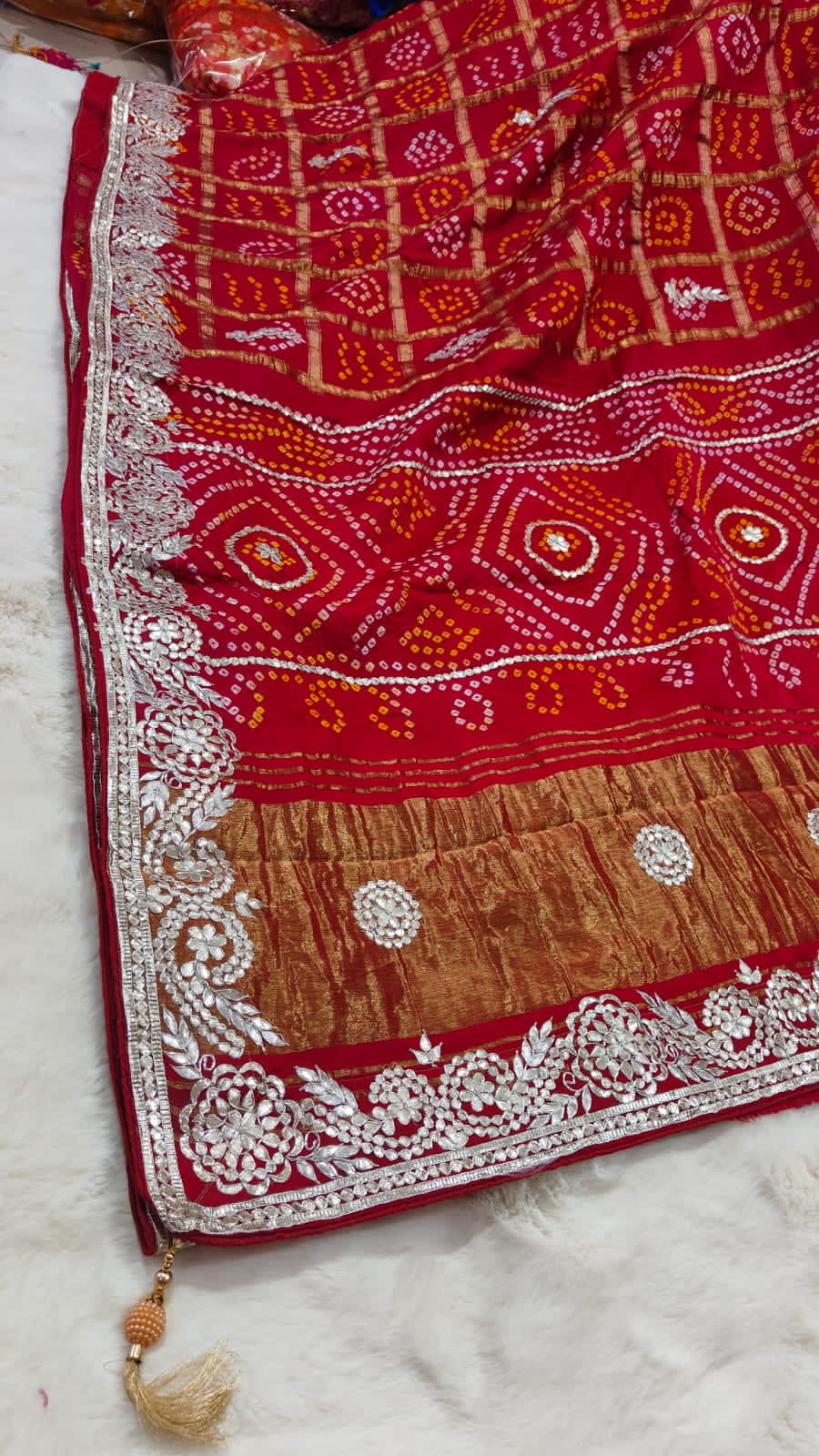 Pure modal gajji silk Bhandhej saree with Hevy hand zero Gotta patti work elegant saree